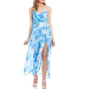 Xtraordinary Blue & White Tie-Dye Chiffon Maxi Dress | Size M | Formal, Clouds